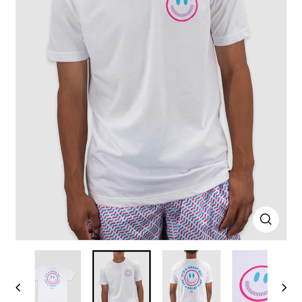 White Baseballism Great Day Graphic Tee with Blue and Pink Accents UNISEX - Picture 2 of 8